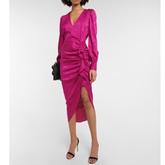 Veronica Beard 'Weiss' Side-Ruffle Silk-Blend Jacquard Dress, Bright Magenta - Picture 1 of 4